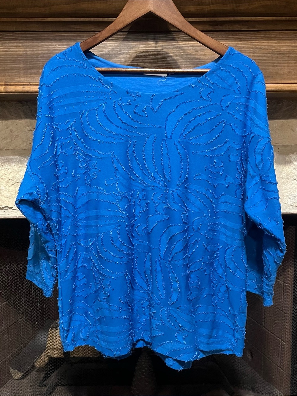 Lulu B  Royal Blue Textured Eyelash Ribbon Knit Blouse Size XL